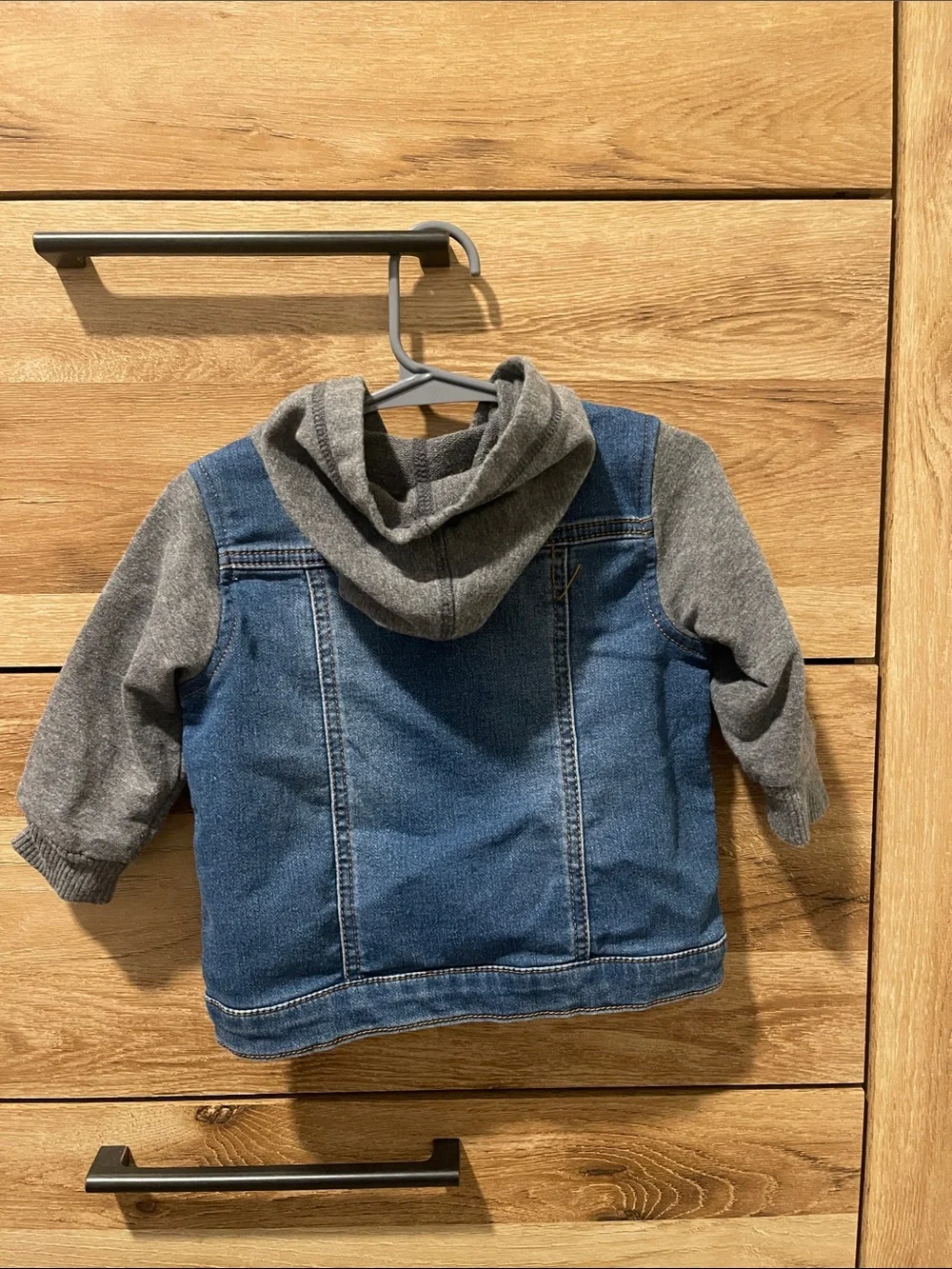 First Impressions Blue Denim Jacket with Grey Knit Hood & Sleeves